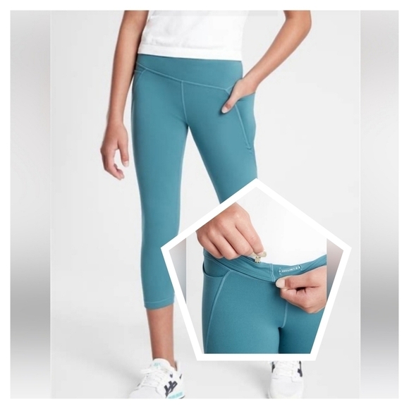 Athleta Girl Truth Be Told Fitted High-rise Capri Teal Legging Size XL/14 - Picture 12 of 12